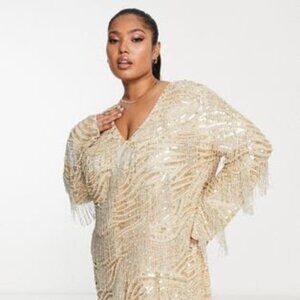 ASOS EDITION Curve V neck embellished mini shift dress, Size US 12